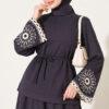 Hem and ankle embroidered two-piece set Smoke - الصورة 2