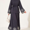 Hem and ankle embroidered two-piece set Smoke - الصورة 3