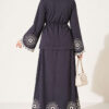 Hem and ankle embroidered two-piece set Smoke - الصورة 4