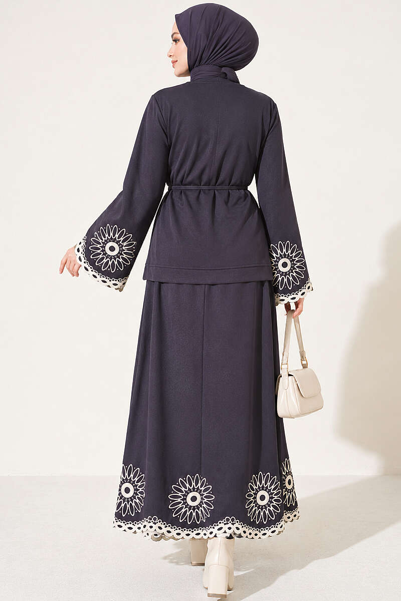 Hem and ankle embroidered two-piece set Smoke - الصورة 4