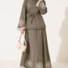 Hem and ankle embroidered two-piece set Khaki