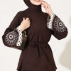 Hem and ankle embroidered two-piece set Brown - Imagen 2
