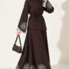 Hem and ankle embroidered two-piece set Brown - Imagen 4