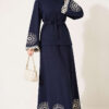 Hem and ankle embroidered two-piece set Navy Blue
