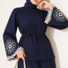 Hem and ankle embroidered two-piece set Navy Blue - Afbeelding 2