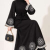 Hem and ankle embroidered two-piece set Black