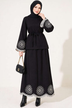 Alternative view of Hem and ankle embroidered two-piece set Black