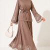 Hem and ankle embroidered two-piece set Mink