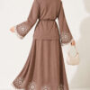 Hem and ankle embroidered two-piece set Mink - Image 3