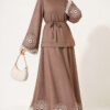 Hem and ankle embroidered two-piece set Mink - Image 4