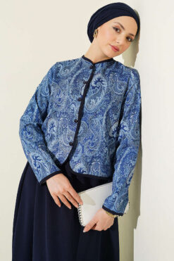 Alternative view of Ethnic Pattern Jacket and Skirt Set Navy Blue