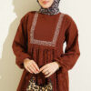 Ethnic Pattern Embroidered Knit Dress Brown - Image 2