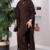 Ethnic Pattern Knit Three-Piece Set with Vest Brown