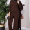 Ethnic Pattern Knit Three-Piece Set with Vest Brown - Imagen 4