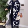 Ethnic Pattern Knit Three-Piece Set with Vest Navy Blue – Image 3