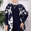 Ethnic Pattern Knit Three-Piece Set with Vest Navy Blue – Image 2