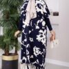 Ethnic Pattern Knit Three-Piece Set with Vest Navy Blue – Image 5