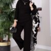 Ethnic Pattern Knit Three-Piece Set with Vest Black – Image 4