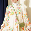 Ethnic Pattern Half-Button Dress Beige - Image 2