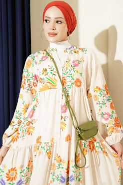 Alternative view of Ethnic Pattern Half-Button Dress Beige