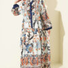 Ethnic Pattern Half-Button Dress Navy Blue
