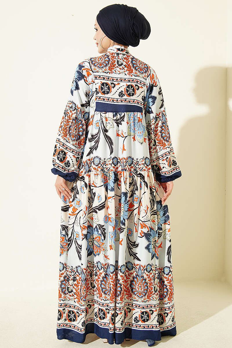 Ethnic Pattern Half-Button Dress Navy Blue – Bild 3