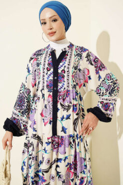 Alternative view of Ethnic Pattern Half-Button Dress Lilac