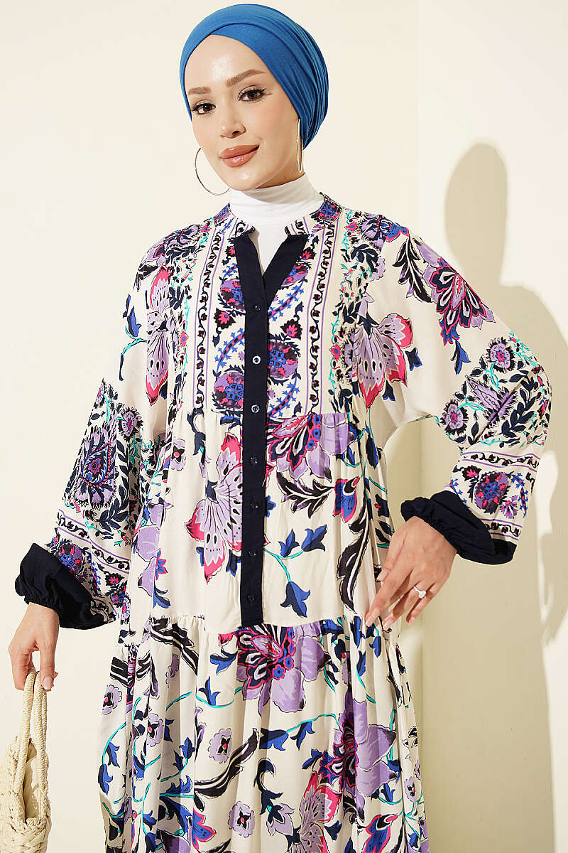 Ethnic Pattern Half-Button Dress Lilac – Bild 2