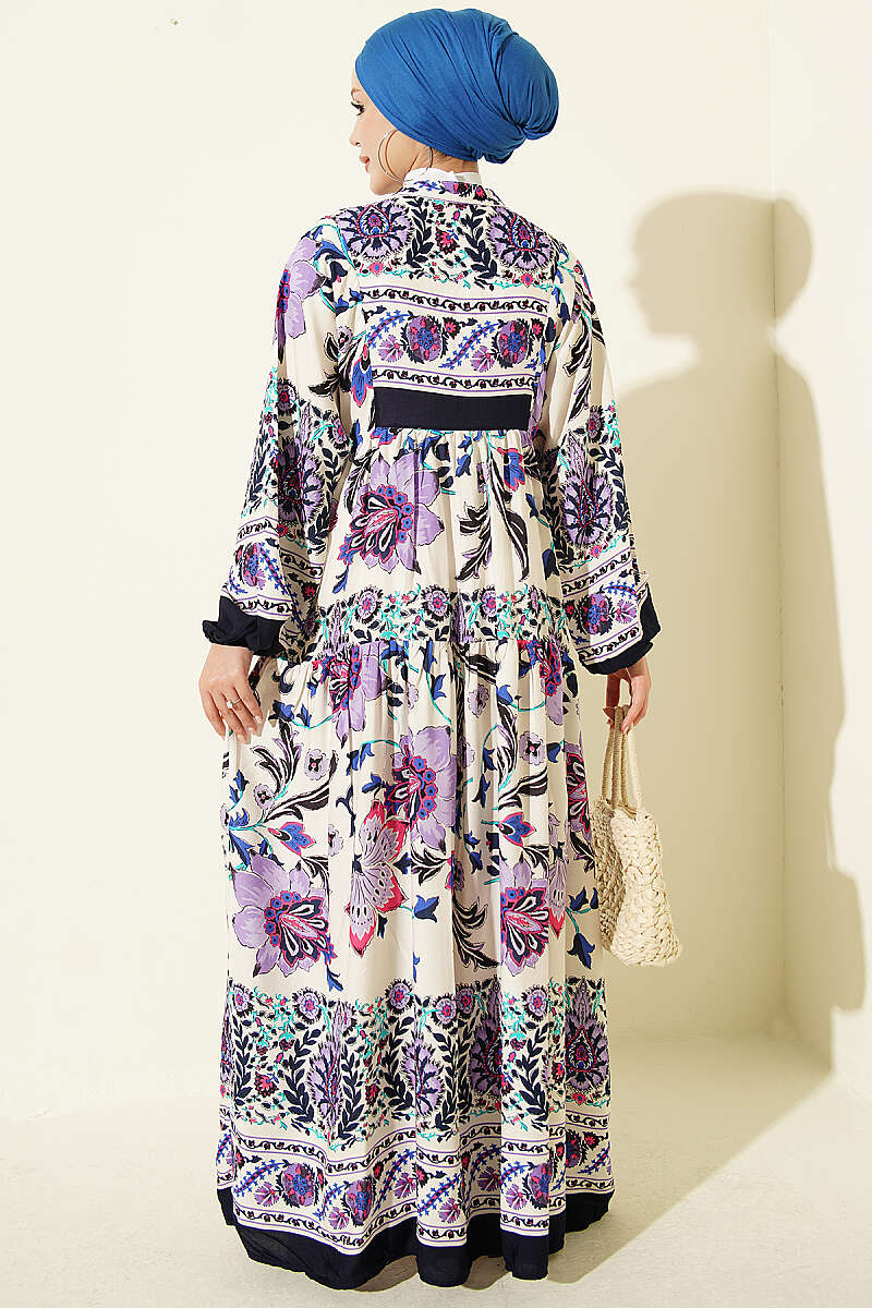 Ethnic Pattern Half-Button Dress Lilac – Bild 3