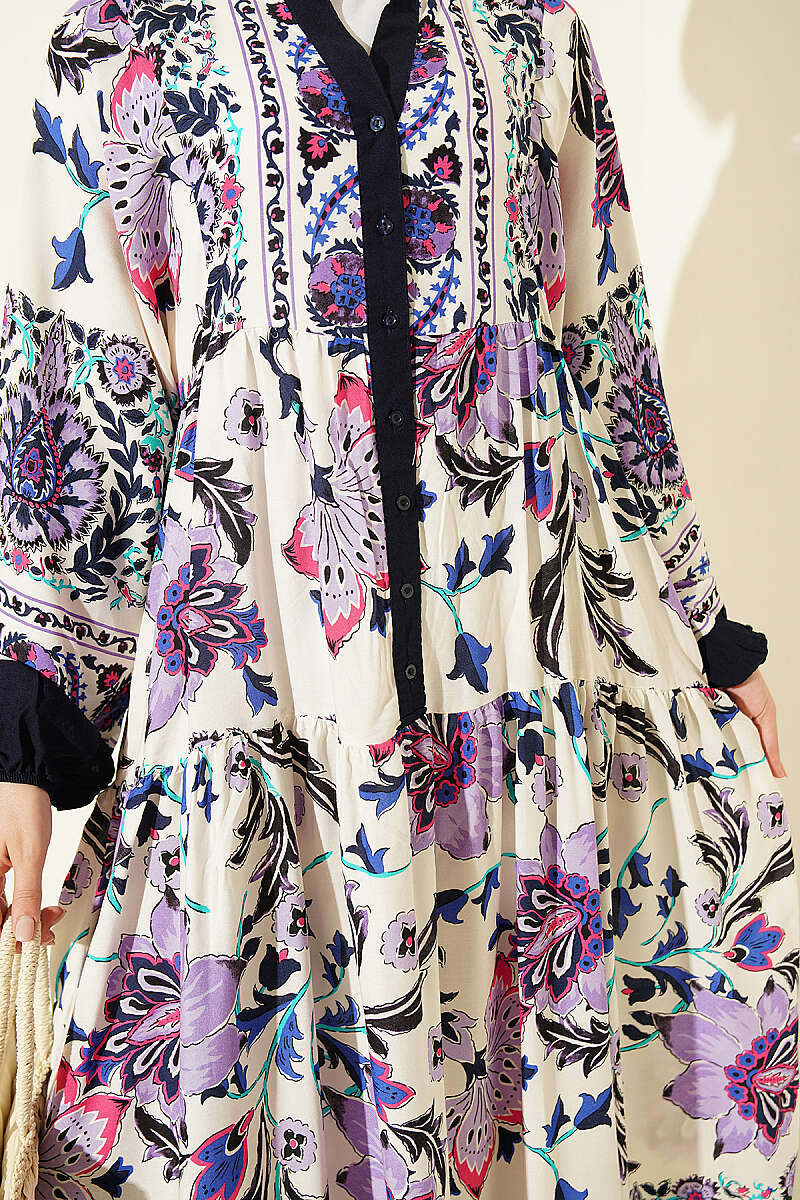 Ethnic Pattern Half-Button Dress Lilac – Bild 4
