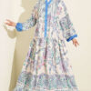 Ethnic Pattern Half-Button Dress Blue