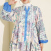 Ethnic Pattern Half-Button Dress Blue - immagine 2