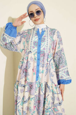 Alternative view of Ethnic Pattern Half-Button Dress Blue