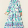 Ethnic Pattern Half-Button Dress Green