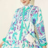 Ethnic Pattern Half-Button Dress Green - immagine 2