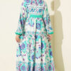 Ethnic Pattern Half-Button Dress Green - immagine 3