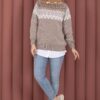 Oversized Knit Sweater with Ethnic Pattern Mink