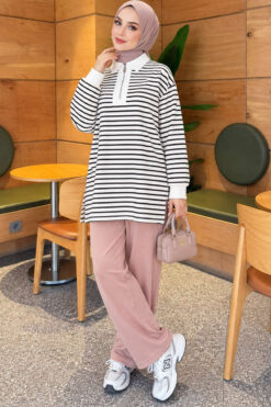 Alternative view of Zip-Detail Striped Tunic White