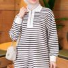 Zip-Detail Striped Tunic Brown