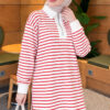 Zip-Detail Striped Tunic Red
