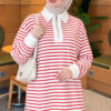 Zip-Detail Striped Tunic Red - immagine 3