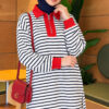 Zip-Detail Striped Tunic Navy Blue