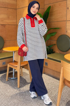 Alternative view of Zip-Detail Striped Tunic Navy Blue