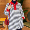 ⁦Zip-Detail Striped Tunic Navy Blue⁩ - الصورة ⁦3⁩