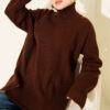 Zipper Detail Knit Tunic Brown