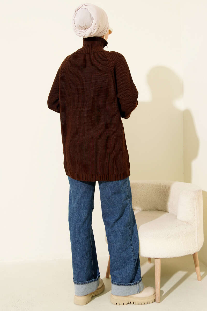 Zipper Detail Knit Tunic Brown - Imagen 3