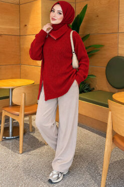 Alternative view of Zipper Detail Knit Tunic Red