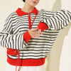 Zipper Neck Striped Knit Tunic Red