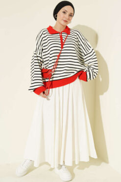 Alternative view of Zipper Neck Striped Knit Tunic Red