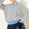 Zipper Neck Striped Knit Tunic Blue